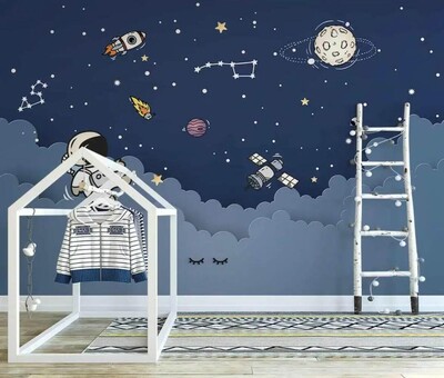 Tapet personalizat univers de desene animate cer înstelat nori astronaut pentru decorarea camerei copilului fundal TV autocolante 3D hârtie de perete