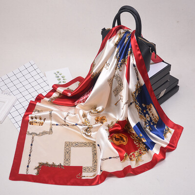 90*90 cm madingi šilko kaklaskarės moteriškos foulard aikštės būstinė Moteriška skara apvyniojama duslintuvas pareo Bandanna moteriška šifono hidžabo mergina