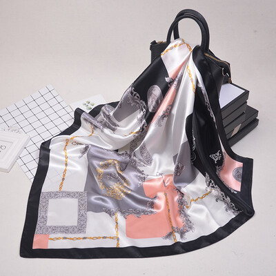 90*90 cm madingi šilko kaklaskarės moteriškos foulard aikštės būstinė Moteriška skara apvyniojama duslintuvas pareo Bandanna moteriška šifono hidžabo mergina