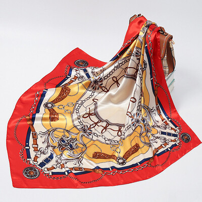 90*90 cm madingi šilko kaklaskarės moteriškos foulard aikštės būstinė Moteriška skara apvyniojama duslintuvas pareo Bandanna moteriška šifono hidžabo mergina