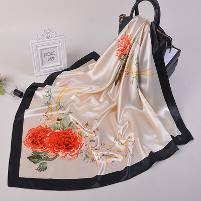 90*90 cm madingi šilko kaklaskarės moteriškos foulard aikštės būstinė Moteriška skara apvyniojama duslintuvas pareo Bandanna moteriška šifono hidžabo mergina