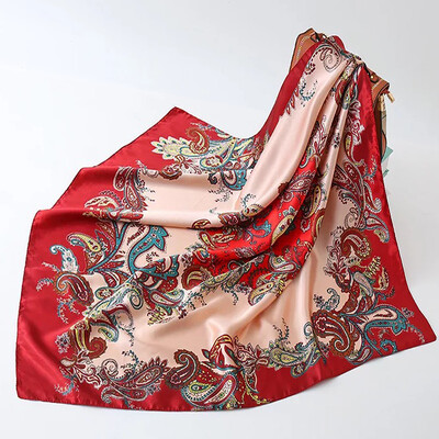 90*90 cm madingi šilko kaklaskarės moteriškos foulard aikštės būstinė Moteriška skara apvyniojama duslintuvas pareo Bandanna moteriška šifono hidžabo mergina