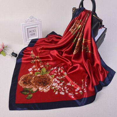 90*90 cm madingi šilko kaklaskarės moteriškos foulard aikštės būstinė Moteriška skara apvyniojama duslintuvas pareo Bandanna moteriška šifono hidžabo mergina