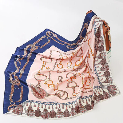 90*90 cm madingi šilko kaklaskarės moteriškos foulard aikštės būstinė Moteriška skara apvyniojama duslintuvas pareo Bandanna moteriška šifono hidžabo mergina