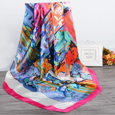 90*90 cm madingi šilko kaklaskarės moteriškos foulard aikštės būstinė Moteriška skara apvyniojama duslintuvas pareo Bandanna moteriška šifono hidžabo mergina