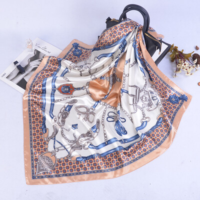 90*90 cm madingi šilko kaklaskarės moteriškos foulard aikštės būstinė Moteriška skara apvyniojama duslintuvas pareo Bandanna moteriška šifono hidžabo mergina