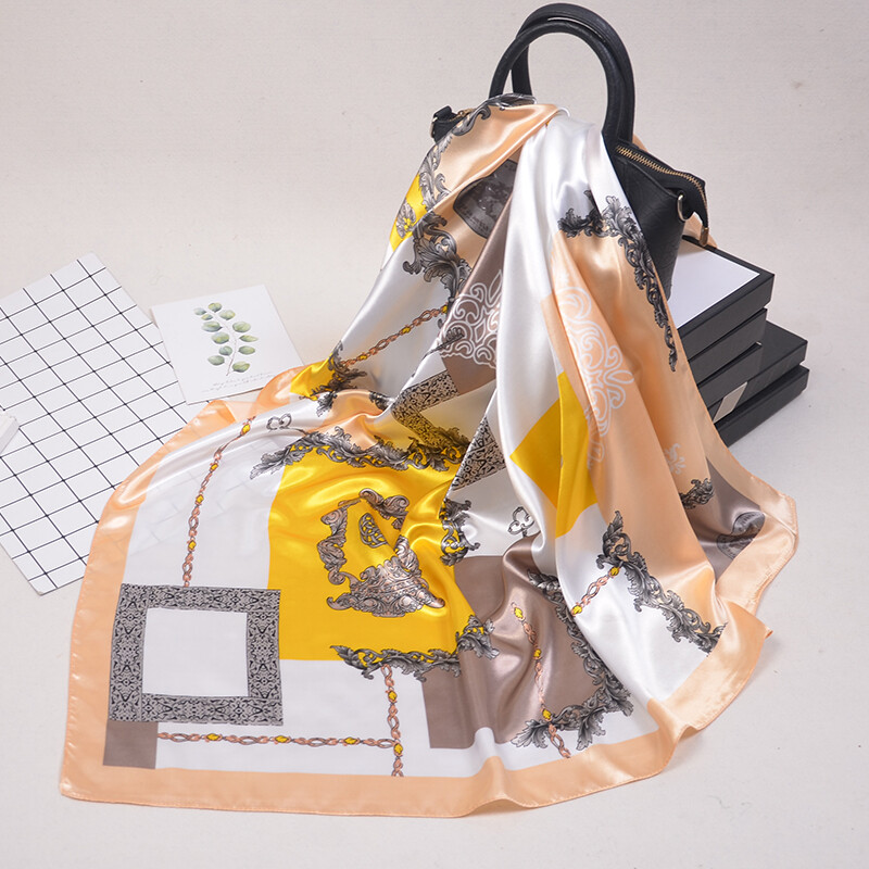 90*90 cm madingi šilko kaklaskarės moteriškos foulard aikštės būstinė Moteriška skara apvyniojama duslintuvas pareo Bandanna moteriška šifono hidžabo mergina