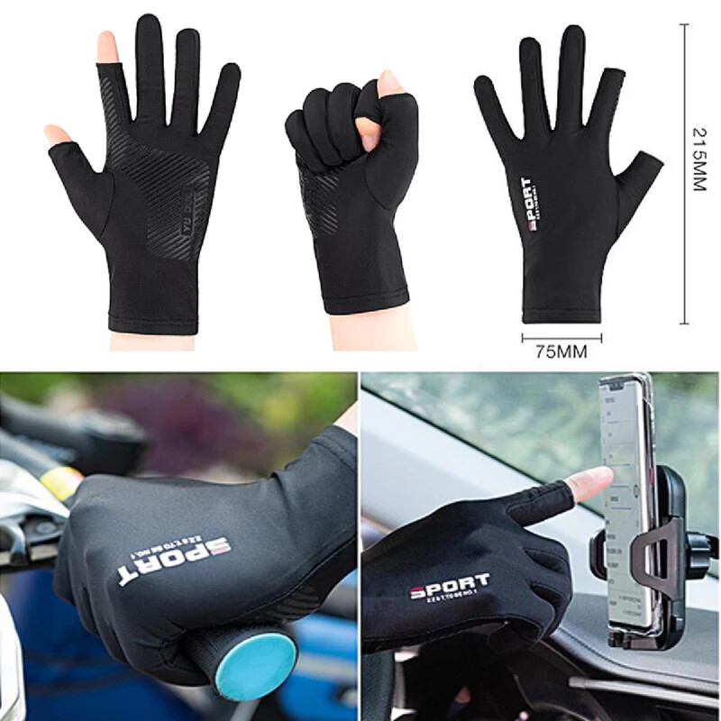 1 pereche de mănuși de pescuit sport în aer liber, ecran tactil, echipament de protecție anti UV subțire, mănuși de curse pentru motociclete, alunecare cu gheață, respirabile