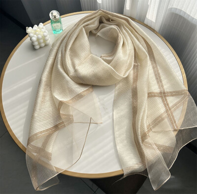 Új dizájn luxusmárka, női foulard kockás keret selyem tömör sál Elegáns kendő, hosszú csomagolású fényvédő