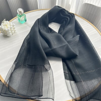 Új dizájn luxusmárka, női foulard kockás keret selyem tömör sál Elegáns kendő, hosszú csomagolású fényvédő