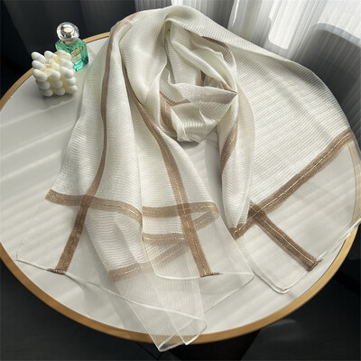 Új dizájn luxusmárka, női foulard kockás keret selyem tömör sál Elegáns kendő, hosszú csomagolású fényvédő