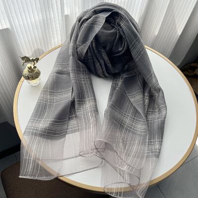 Új dizájn luxusmárka, női foulard kockás keret selyem tömör sál Elegáns kendő, hosszú csomagolású fényvédő