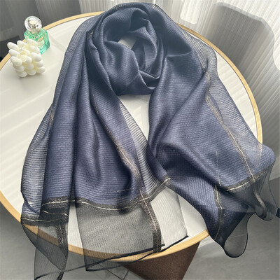 Új dizájn luxusmárka, női foulard kockás keret selyem tömör sál Elegáns kendő, hosszú csomagolású fényvédő