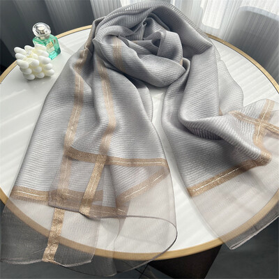 Új dizájn luxusmárka, női foulard kockás keret selyem tömör sál Elegáns kendő, hosszú csomagolású fényvédő