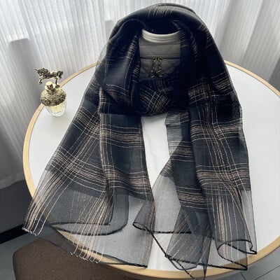 Új dizájn luxusmárka, női foulard kockás keret selyem tömör sál Elegáns kendő, hosszú csomagolású fényvédő