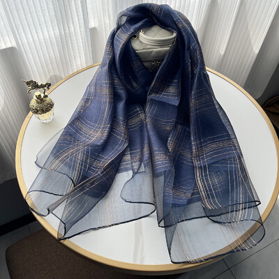 Új dizájn luxusmárka, női foulard kockás keret selyem tömör sál Elegáns kendő, hosszú csomagolású fényvédő