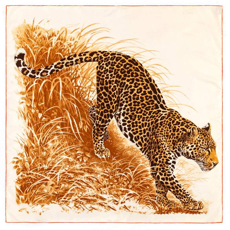 90 cm-es luxus dzsungel leopárd hidzsáb sál női kendő, kézzel készített fodros twill selyem négyzet alakú sál Luxus foulard fejkendők kendő