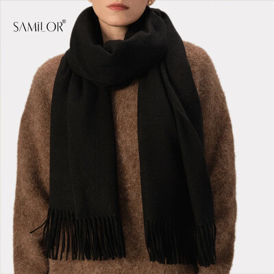 100% eșarfă din lână de miel, culoare solidă, uni, femei, bărbat, iarnă, caldă, moale, eșarfe pentru gât, șal de lână adevărată, marca 2024, eșarfă de cașmir pentru femei