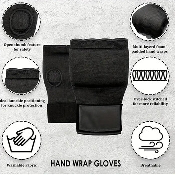 Mma Half Finger Gel Боксова ръкавица Sanda Muay Thai Training Hand Wrap Inner Glove With Long Wrist Strap Boxing Training Accessory