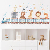 Falmatrica gyerekszoba dekorációhoz, Rajzfilm Állat, Elefánt, Zsiráf, Vonat, Fali matricák, Aranyos Róka, Oroszlán, Medve, Nyúl
