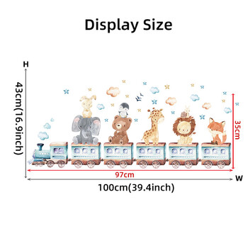 Αυτοκόλλητο τοίχου για διακόσμηση παιδικού δωματίου, ζώο κινουμένων σχεδίων, ελέφαντας, καμηλοπάρδαλη, τρένο, αυτοκόλλητα τοίχου, χαριτωμένη αλεπού, λιοντάρι, αρκούδα, κουνέλι