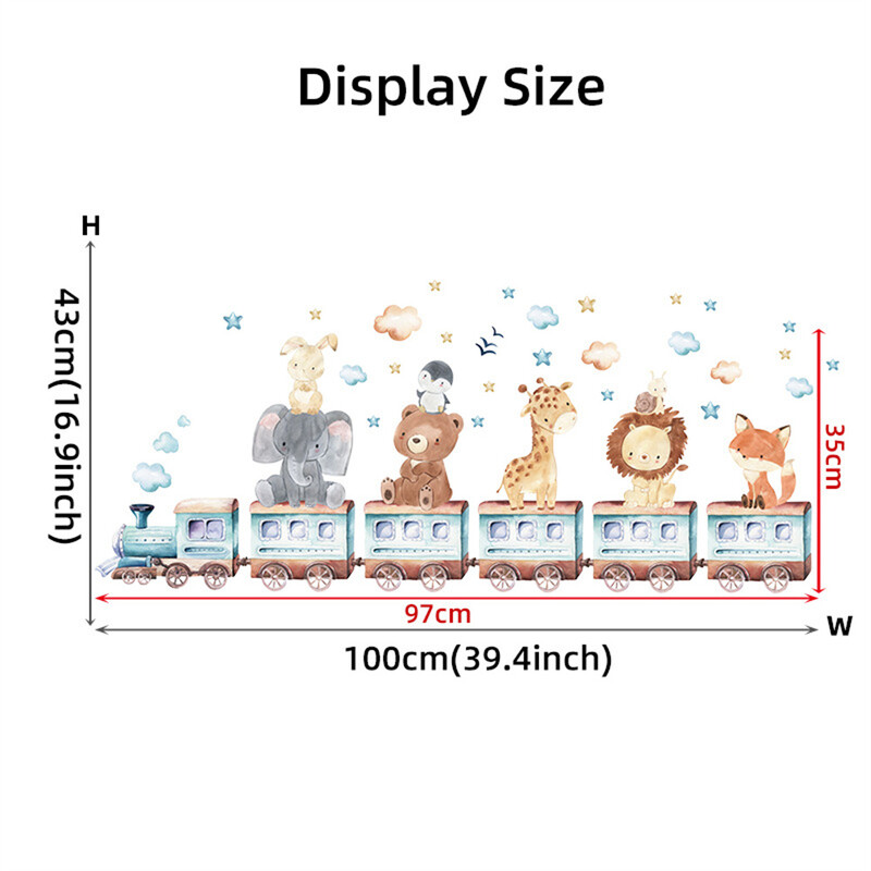 Falmatrica gyerekszoba dekorációhoz, Rajzfilm Állat, Elefánt, Zsiráf, Vonat, Fali matricák, Aranyos Róka, Oroszlán, Medve, Nyúl