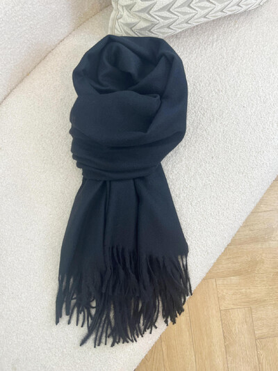 Anglija Ziemas Sieviešu Kašmira Jaunavas Vilnas Pušķis Šalle 190x30cm Vienkrāsains Melns Balts Silts Meiteņu Skolas Lielas Šalles