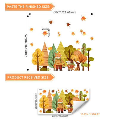 Animacinių filmų miško rudens lango lipdukas PVC elektrostatinis lapės ežiukas, nukritę lapai, stiklo lipdukai vaikams miegamojo dekoravimui