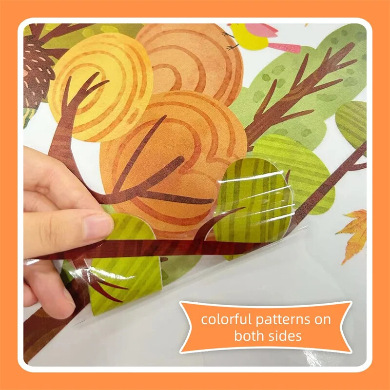 Animacinių filmų miško rudens lango lipdukas PVC elektrostatinis lapės ežiukas, nukritę lapai, stiklo lipdukai vaikams miegamojo dekoravimui