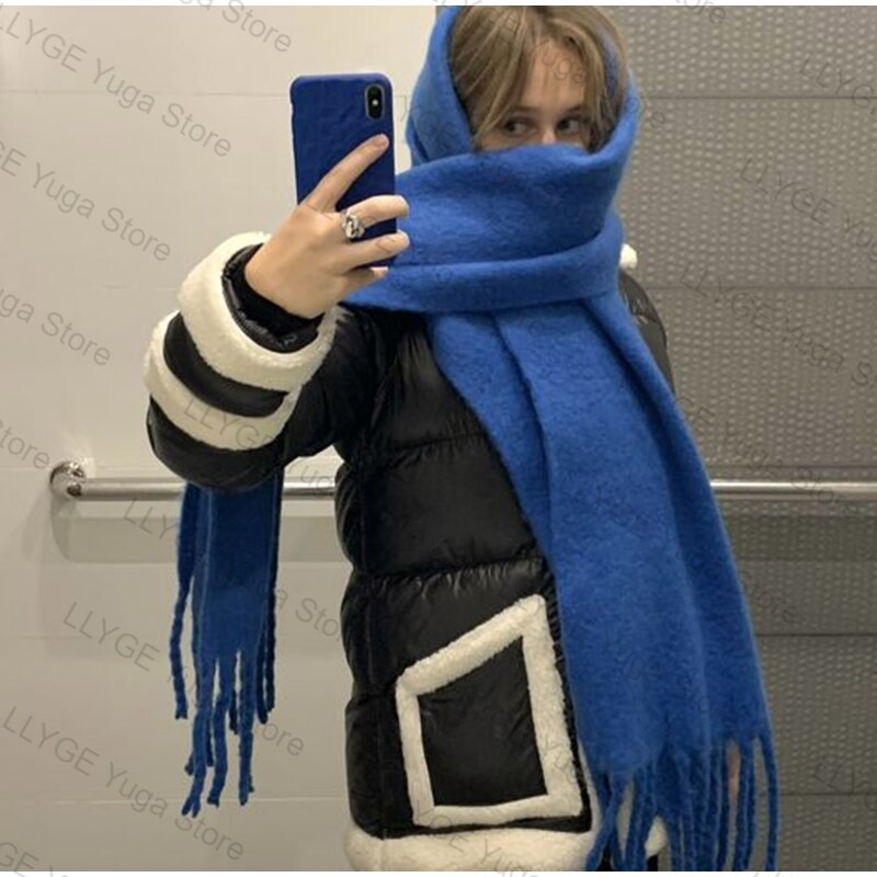 Zimná šatka pre ženy, luxusná jesenná zimná kašmírová šatka, zahustená teplá šatka, klasické strapce, nadýchaná šatka, jednofarebná mäkká šatka