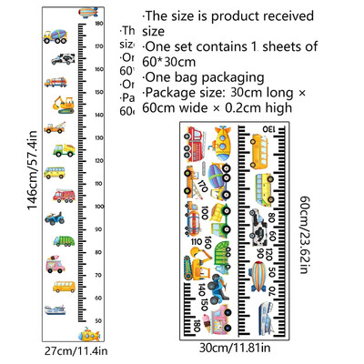 Transport Camion Mașini Tabel de creștere pentru copii Autocolante de perete Măsură înălțimea Diagramă de perete Riglă pentru copii Decor pentru cameră de pepinier Artă de perete