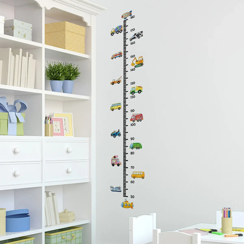 Transport Camion Mașini Tabel de creștere pentru copii Autocolante de perete Măsură înălțimea Diagramă de perete Riglă pentru copii Decor pentru cameră de pepinier Artă de perete