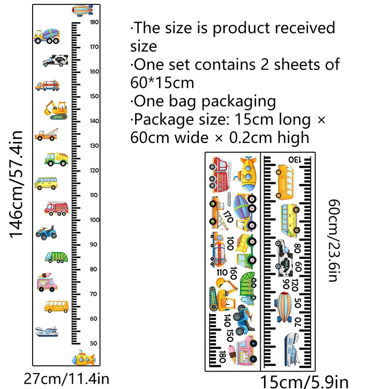 Transport Camion Mașini Tabel de creștere pentru copii Autocolante de perete Măsură înălțimea Diagramă de perete Riglă pentru copii Decor pentru cameră de pepinier Artă de perete