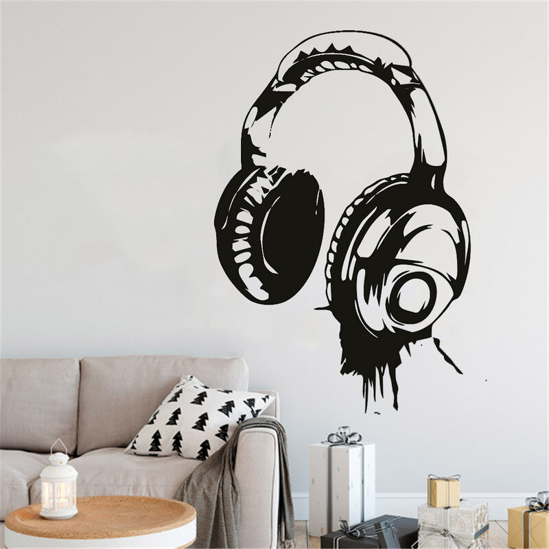 Samolepky na stenu s hudbou a DJ slúchadlami, umelecký dizajn, dostupné v rôznych farbách, tapeta, dekorácia do detskej spálne, nástenná maľba
