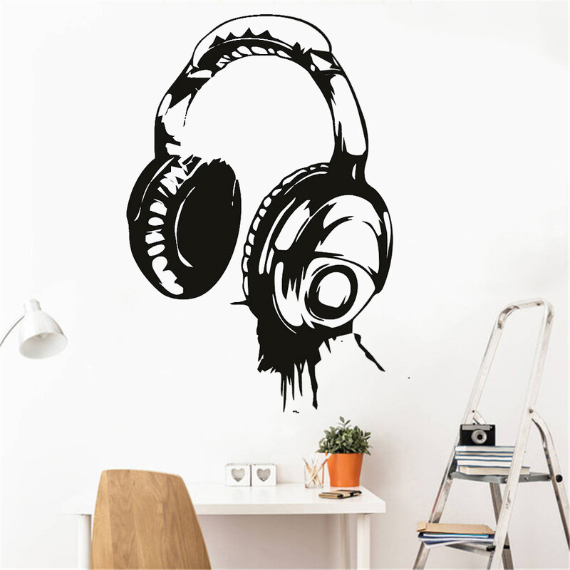 Samolepky na stenu s hudbou a DJ slúchadlami, umelecký dizajn, dostupné v rôznych farbách, tapeta, dekorácia do detskej spálne, nástenná maľba