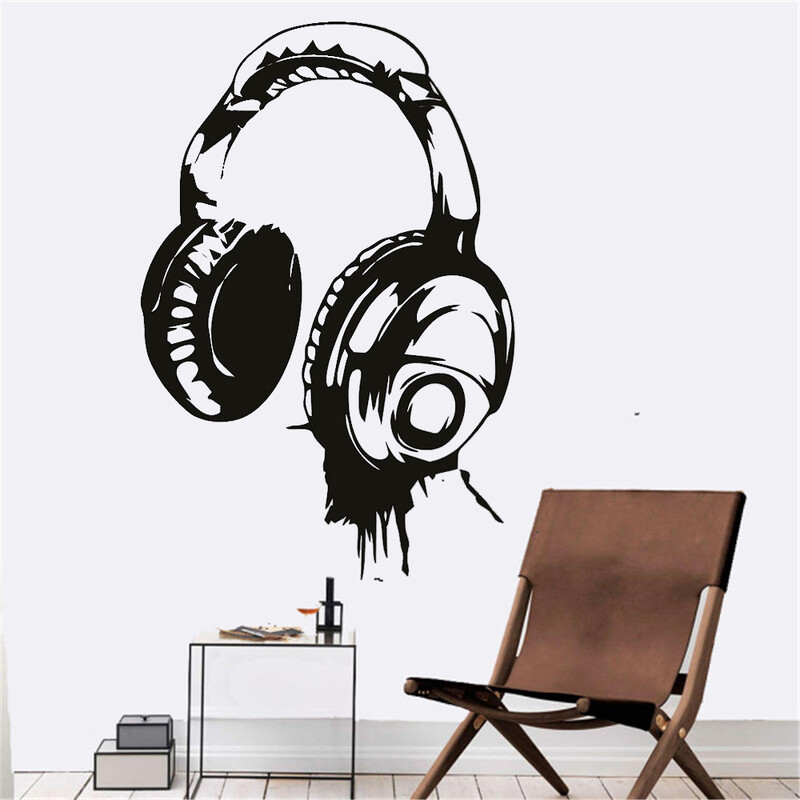 Samolepky na stenu s hudbou a DJ slúchadlami, umelecký dizajn, dostupné v rôznych farbách, tapeta, dekorácia do detskej spálne, nástenná maľba