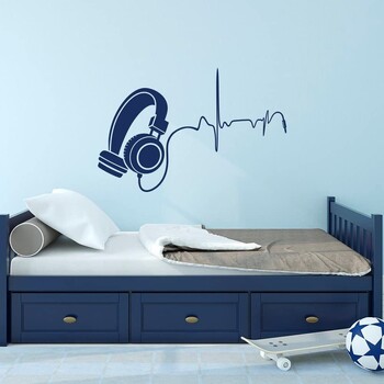 Μεγάλο ακουστικό DJ Audio Music Pulse Wall Decal Υπνοδωμάτιο Playroom Ακουστικό Μουσική Αυτοκόλλητο τοίχου Παιδικό δωμάτιο Βινύλιο Διακόσμηση σπιτιού