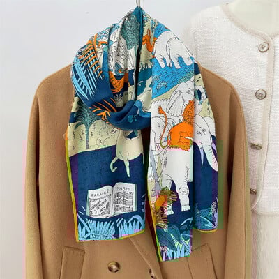 160x33CM de lux de iarnă de mătase cașmir eșarfă femei animale parc manual rulat manual șal eșarfe lungi calde împachetări Pashmina Bandana
