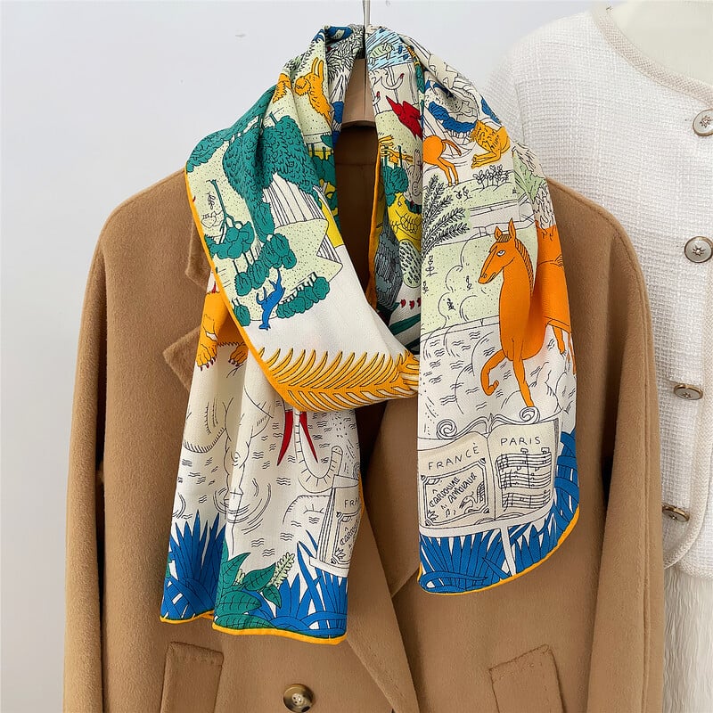 160x33CM de lux de iarnă de mătase cașmir eșarfă femei animale parc manual rulat manual șal eșarfe lungi calde împachetări Pashmina Bandana