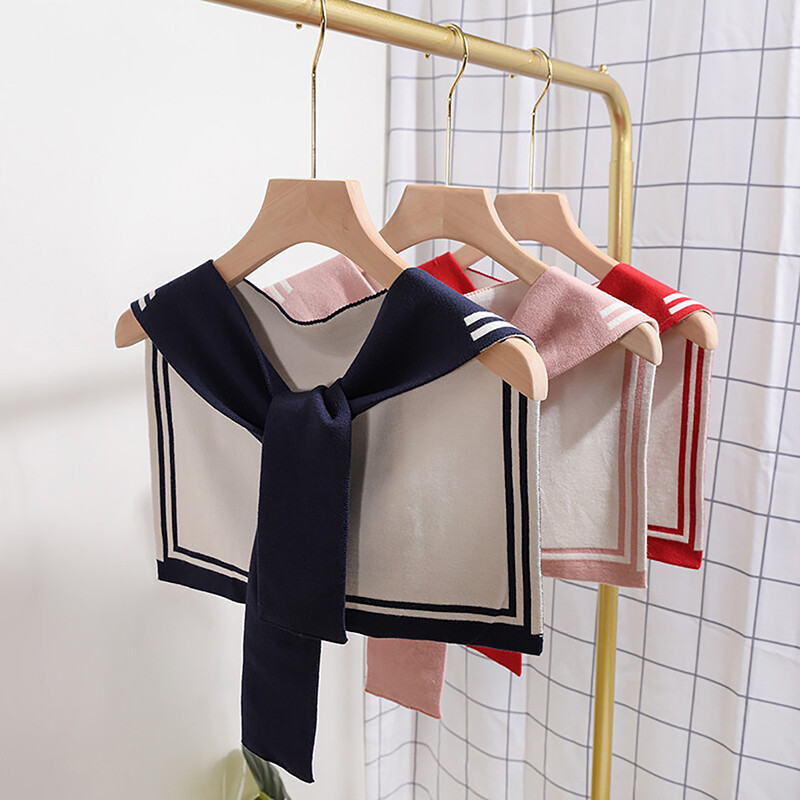 Koreai Főiskola Navy csíkos gyapjú kötött vállfedő csomózott meleg kendő nyári légkondicionált szoba nyakvédő női sál