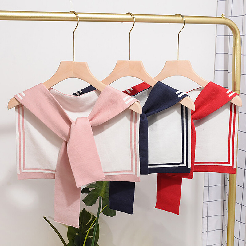 Koreai Főiskola Navy csíkos gyapjú kötött vállfedő csomózott meleg kendő nyári légkondicionált szoba nyakvédő női sál