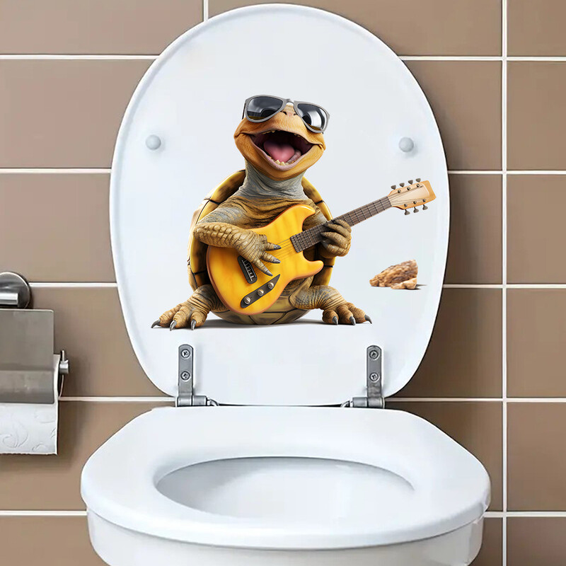 Rajzfilm Vicces zene teknős WC fedél matrica vízálló WC ajtó matrica eltávolítható dekor háztartási matricák M917