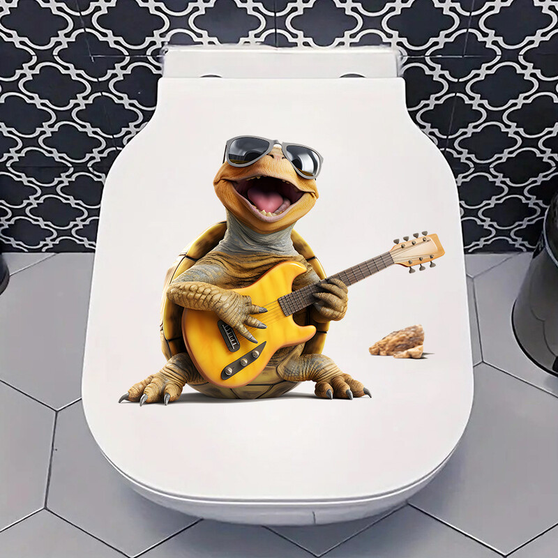 Rajzfilm Vicces zene teknős WC fedél matrica vízálló WC ajtó matrica eltávolítható dekor háztartási matricák M917