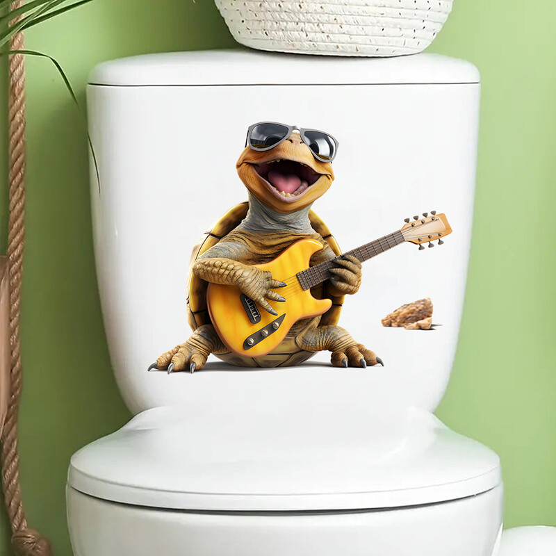 Rajzfilm Vicces zene teknős WC fedél matrica vízálló WC ajtó matrica eltávolítható dekor háztartási matricák M917