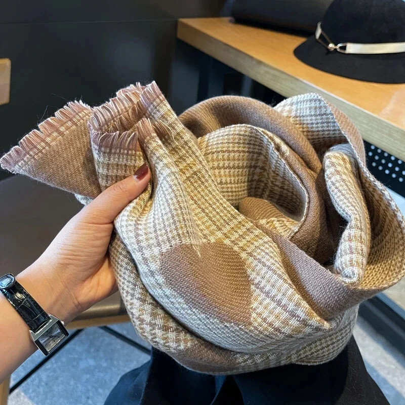 Új, kétoldalas utánzat kasmír sál téli női szerelmes szív kockás női hosszú vastagított meleg kötött sál Hidzsáb lopott