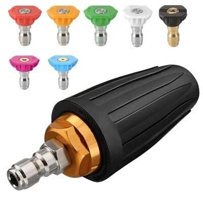 Turbó fúvóka nagynyomású mosóhoz, forgó fúvóka és 7 csúcs, 1/4 hüvelykes gyorscsatlakozó, 4000 PSI