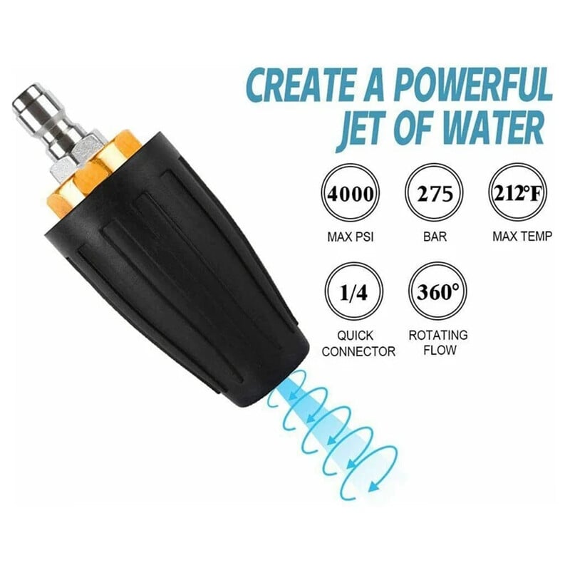Turbó fúvóka nagynyomású mosóhoz, forgó fúvóka és 7 csúcs, 1/4 hüvelykes gyorscsatlakozó, 4000 PSI