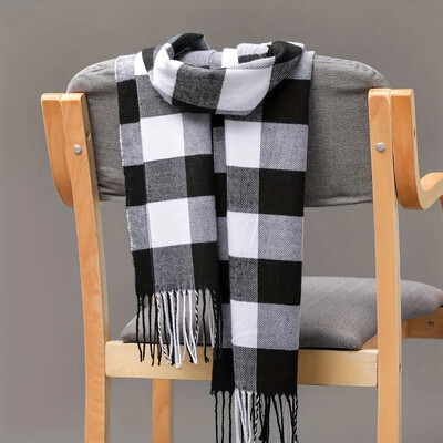 Unisex imitácia kašmíru kockovaná šatka, mäkká pevná dámska zimná šatka, nová zavinovacia šatka, pašmína, strapce, zahusťovacia teplá šatka na krk