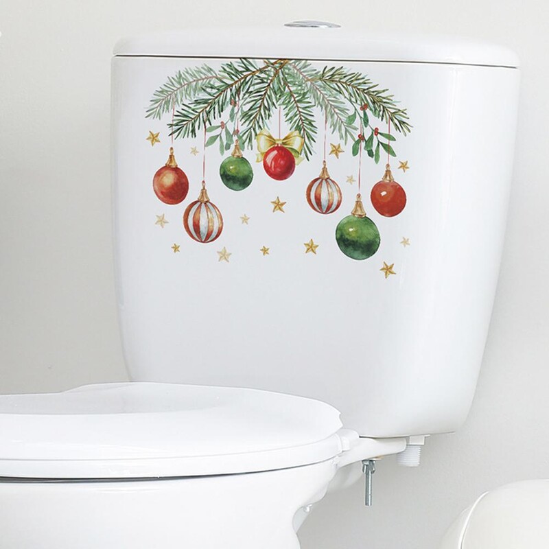 Színes WC matricák Karácsonyi zöld növények mintás öntapadó matrica ünnepi lakberendezés gyerekeknek Hálószoba Fürdőszoba