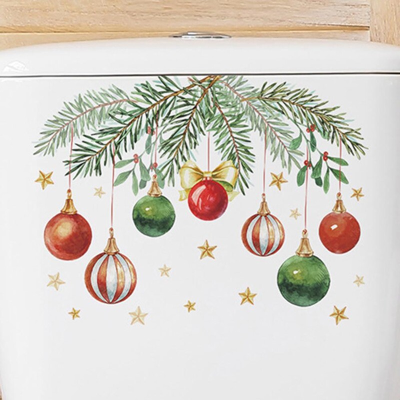 Színes WC matricák Karácsonyi zöld növények mintás öntapadó matrica ünnepi lakberendezés gyerekeknek Hálószoba Fürdőszoba
